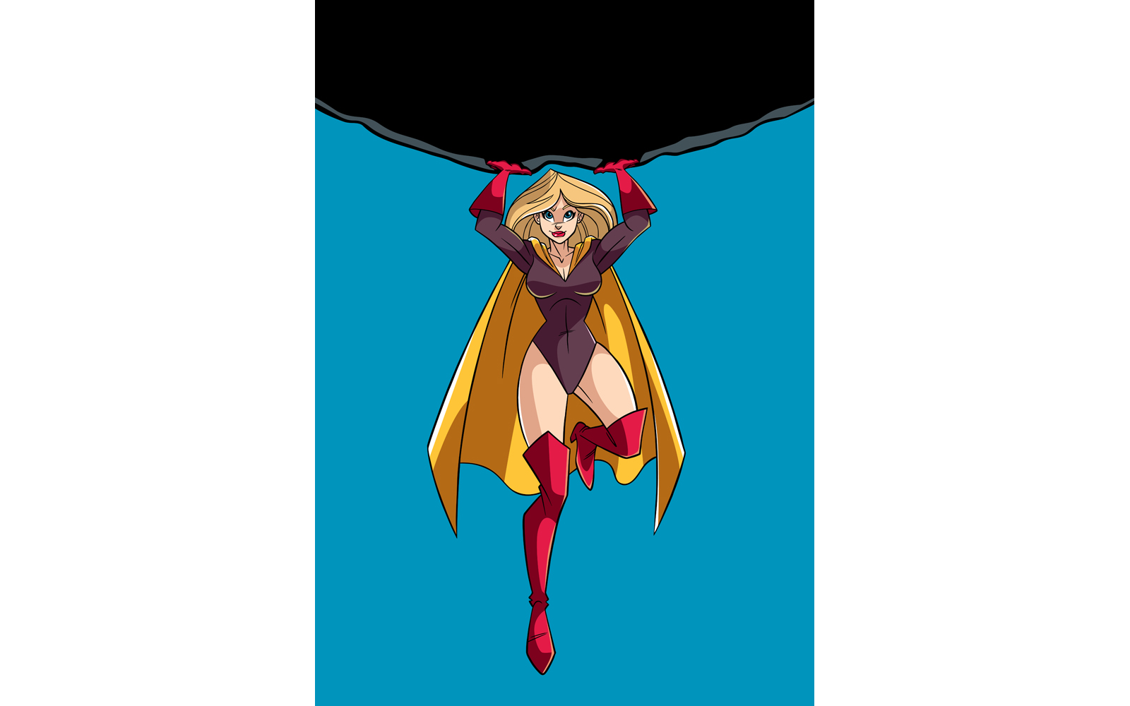 Superheroine Holding Boulder - Illustration