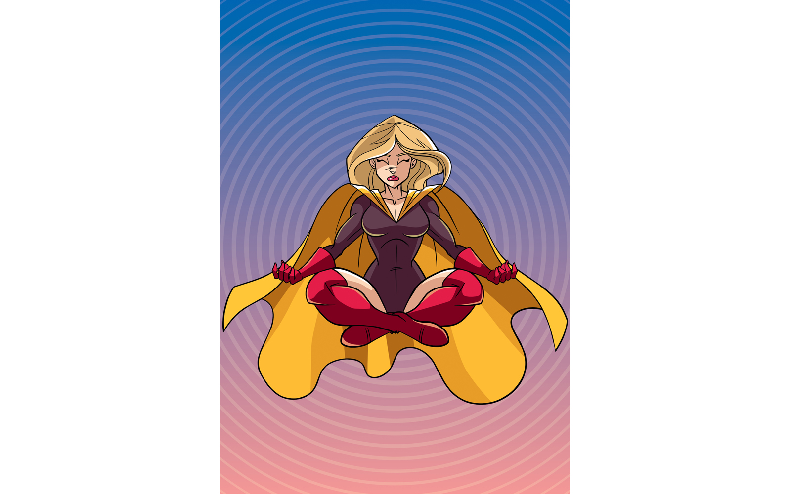 Superheroine Meditating with Background - Illustration