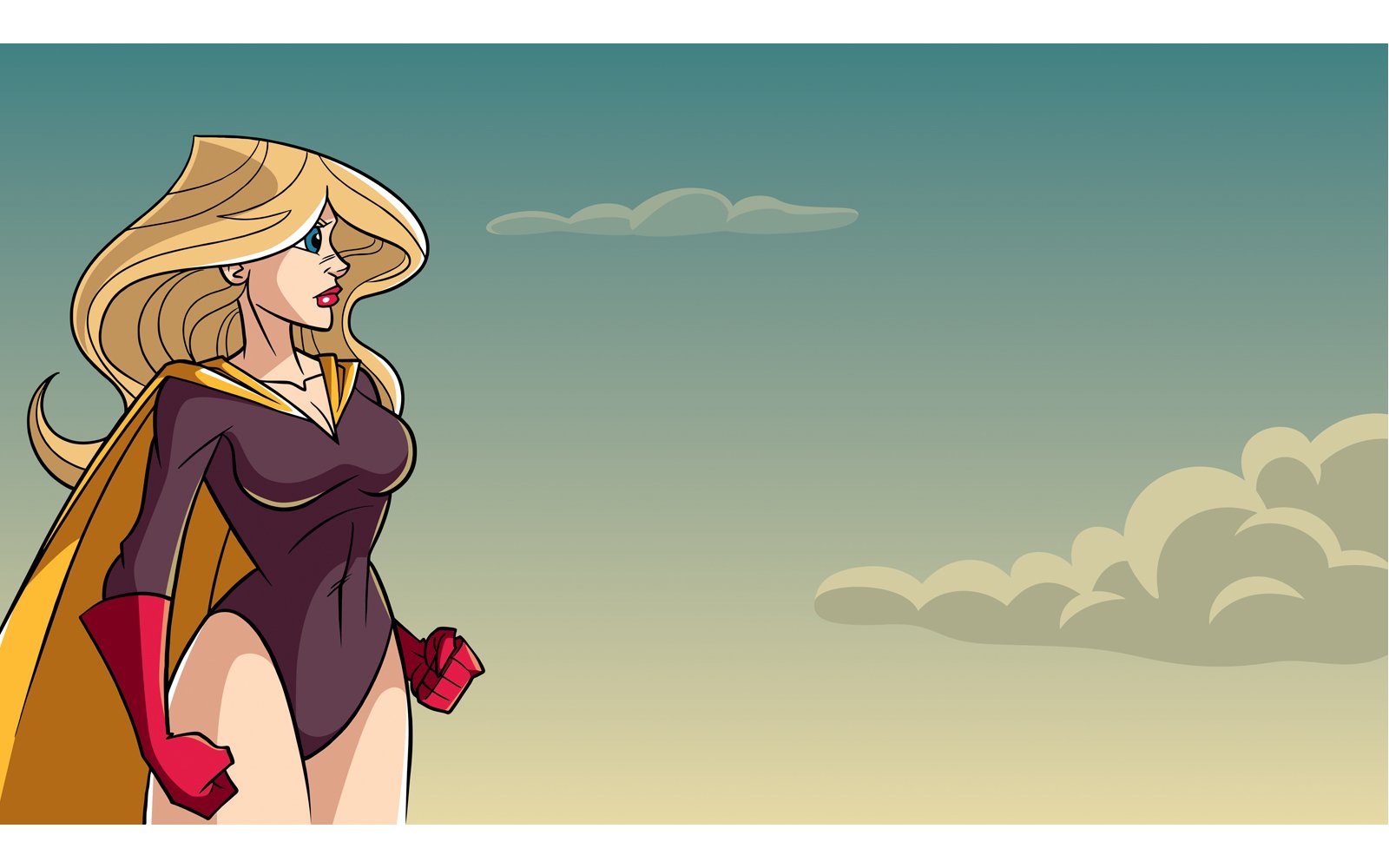 Superheroine Side Profile Sky Background - Illustration