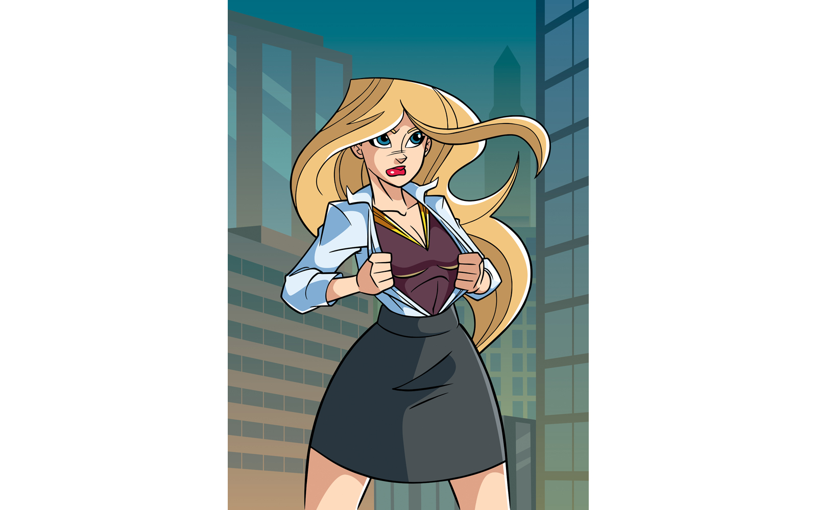 Superheroine Under Cover in City - Illustration