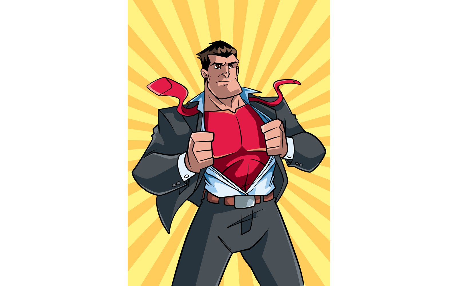 Superhero Under Cover Suit and Ray Light Background - Illustration