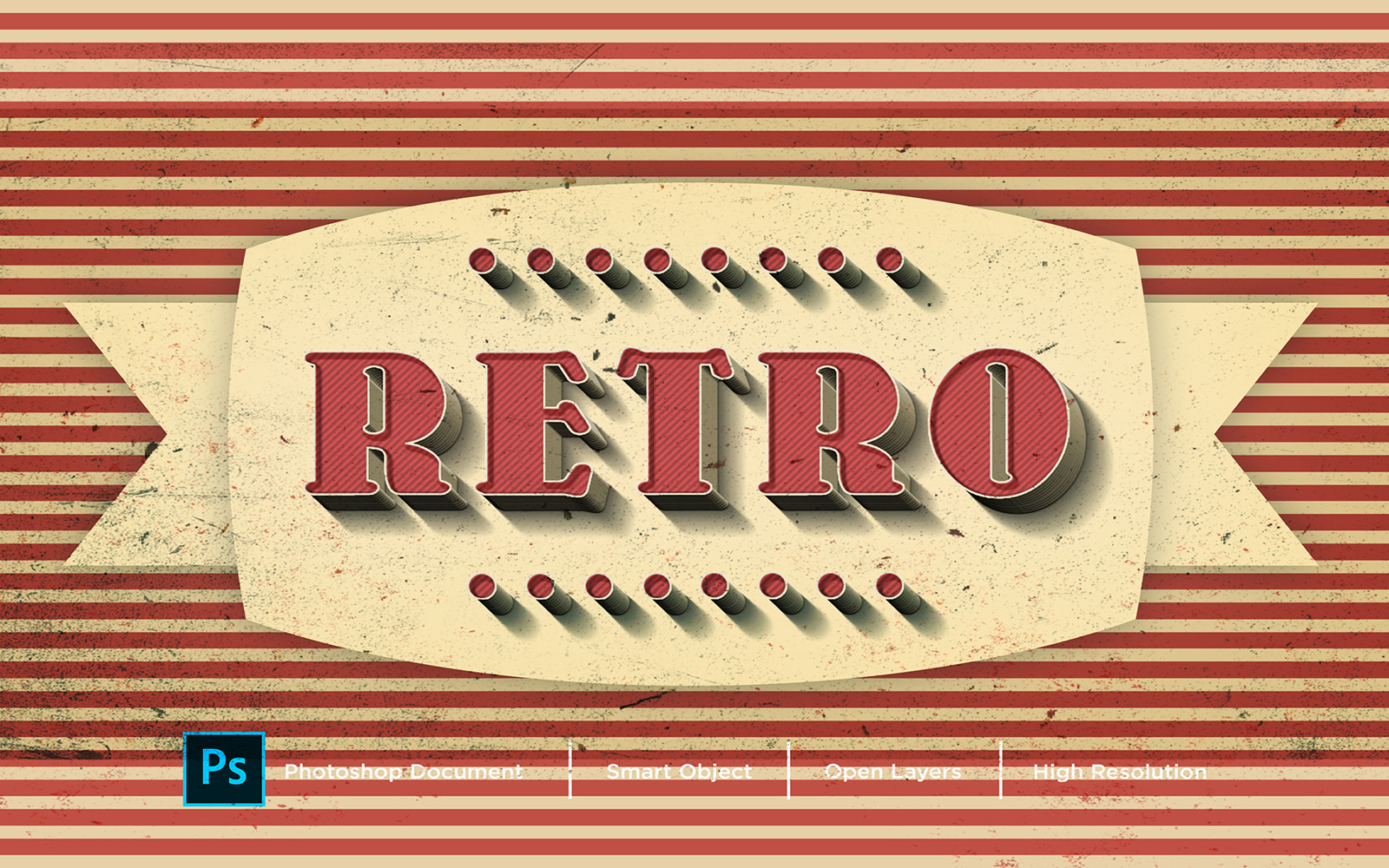 Retro Text Effect Design Photoshop Layer Style Effect - Illustration