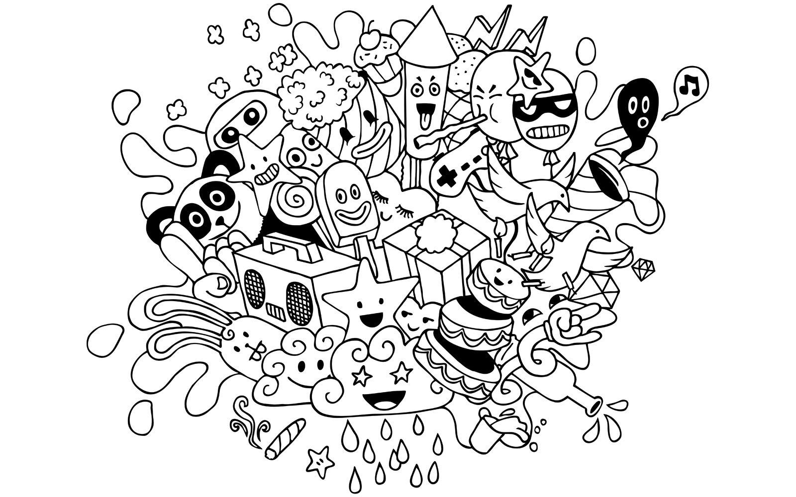 Party Doodle Line Art - Illustration