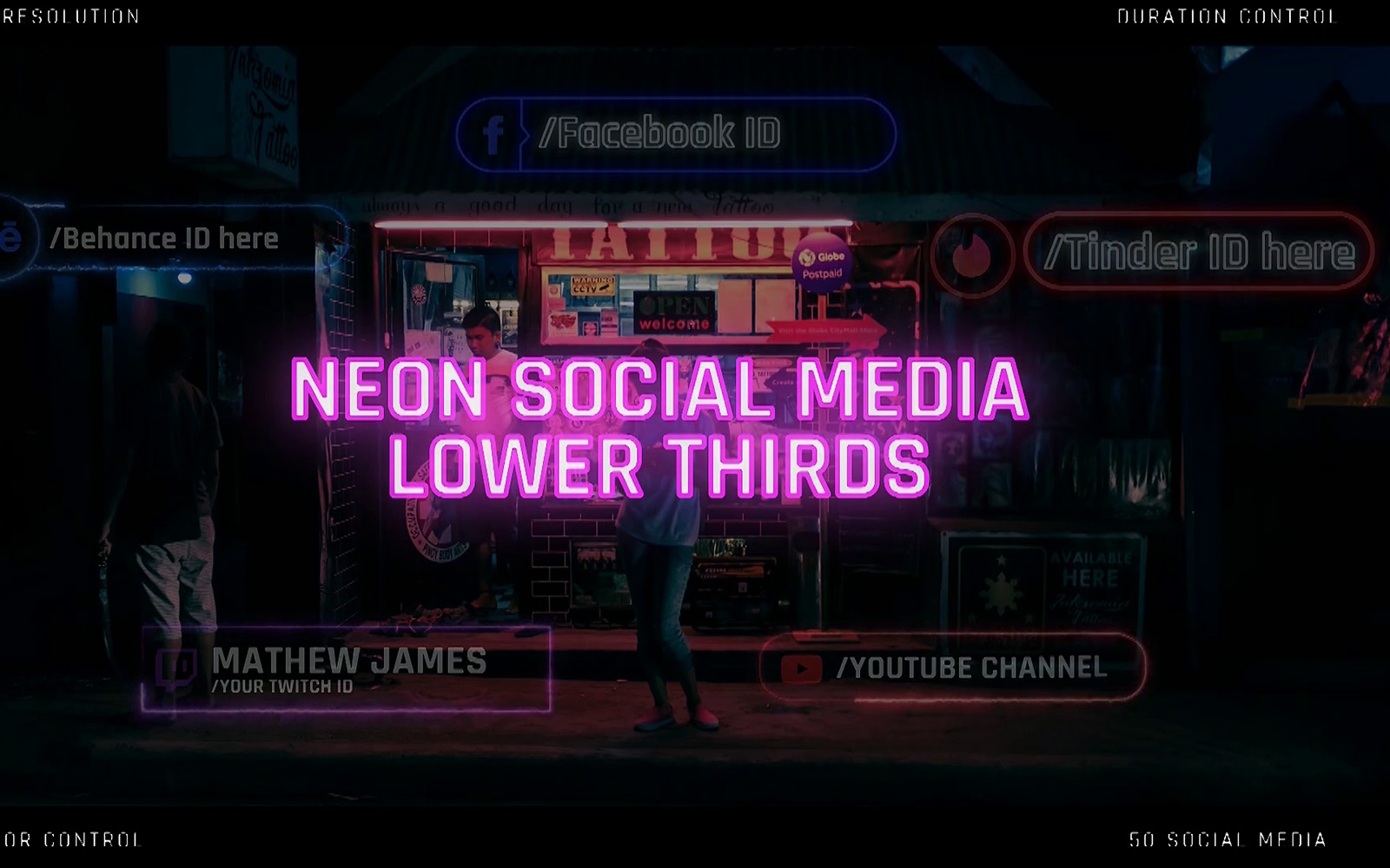 Neon Social Media Lower Thirds Motion Graphics Template