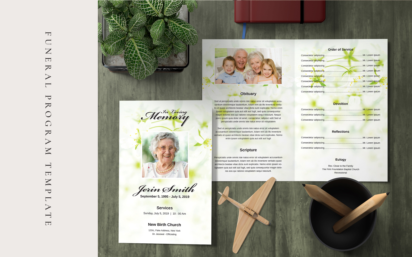 Green Flower Funeral Program - Corporate Identity Template