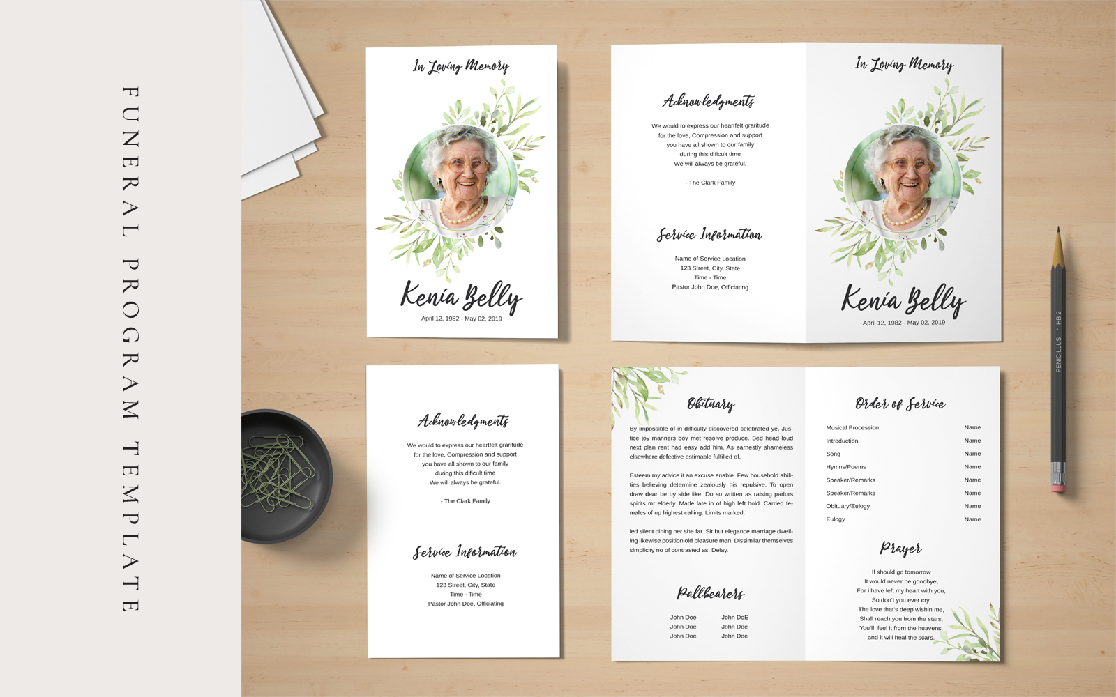 Green Floral Funeral Program - Corporate Identity Template