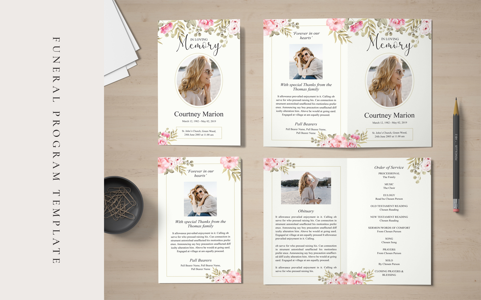 Rose Flower Funeral Program - Corporate Identity Template