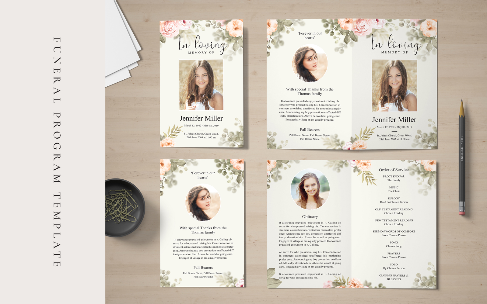 Floral Bi-fold Funeral Program - Corporate Identity Template