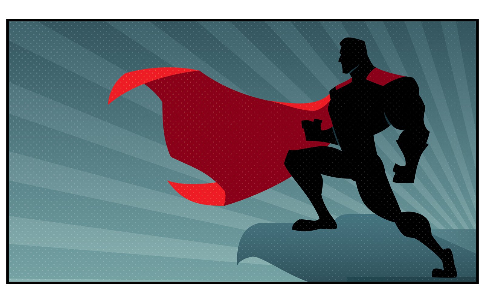 Superhero Roof Watching Silhouette - Illustration