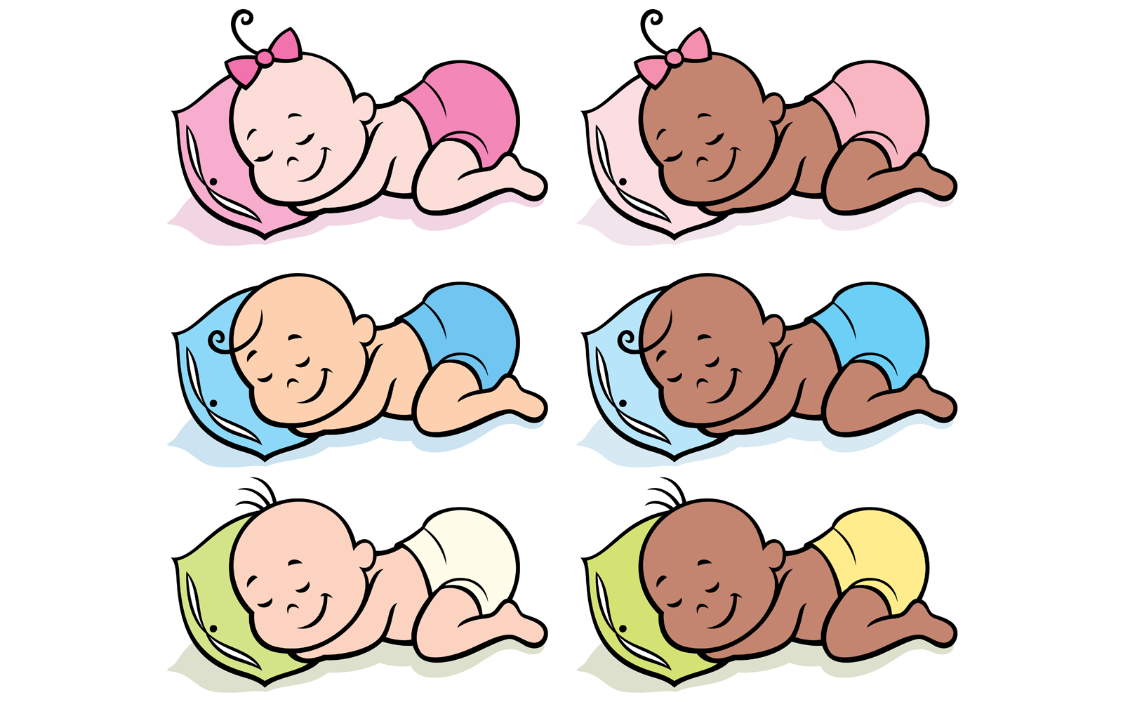 Sleeping Babies in Diapers - Illustration