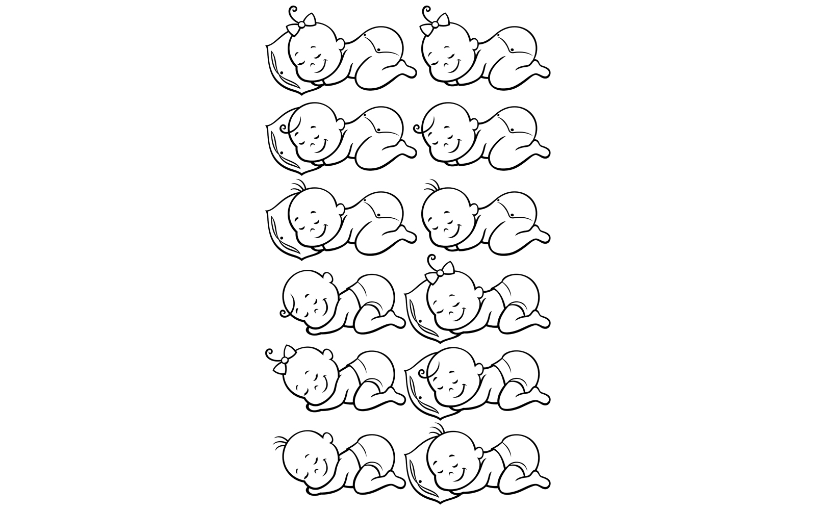 Sleeping Babies Line Art - Illustration