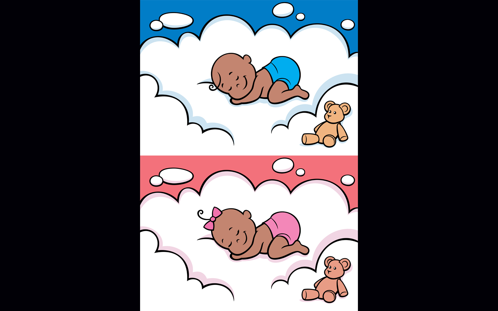 Sleeping Baby in Diaper Black - Illustration