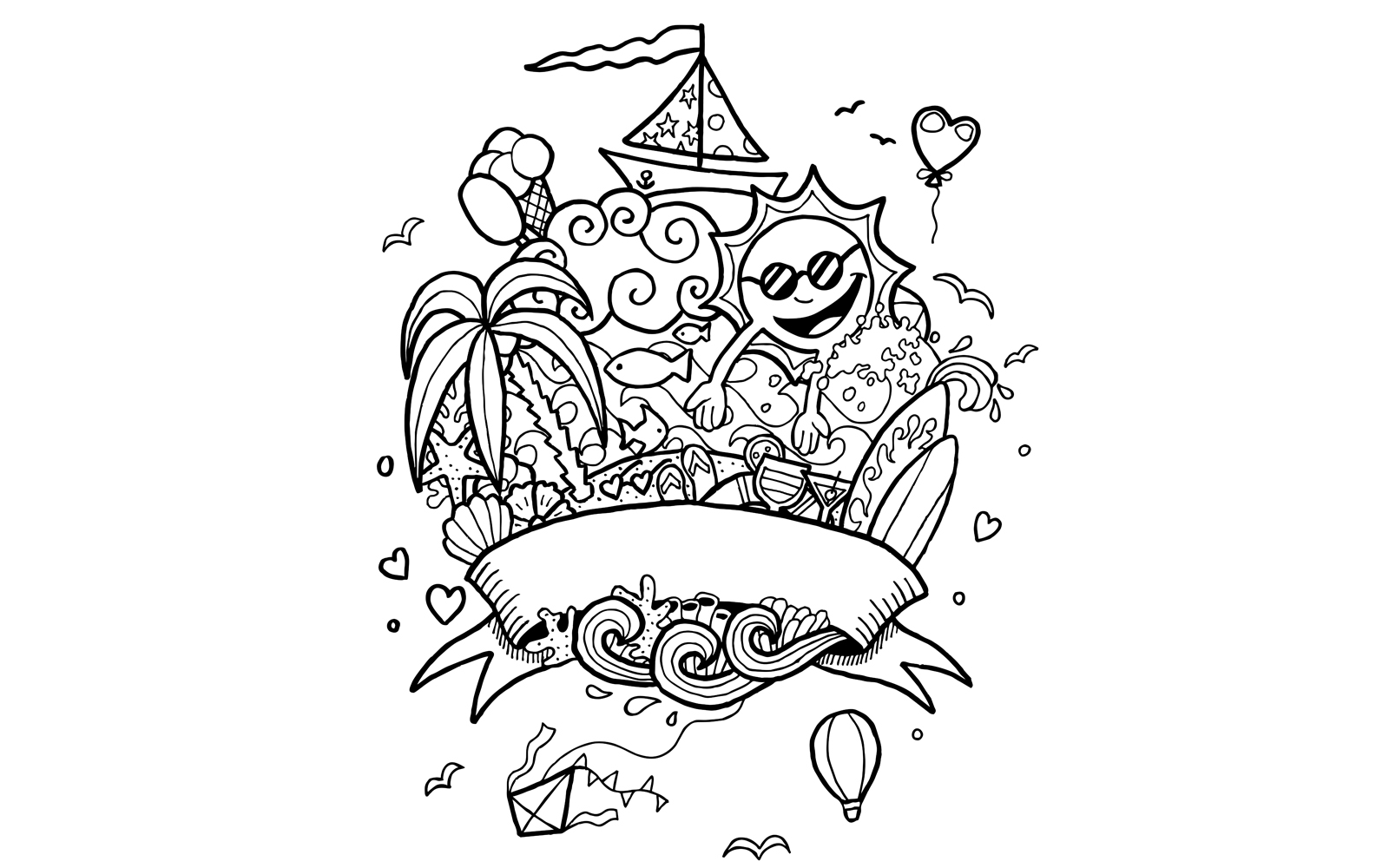 Summer Doodle Line Art - Illustration