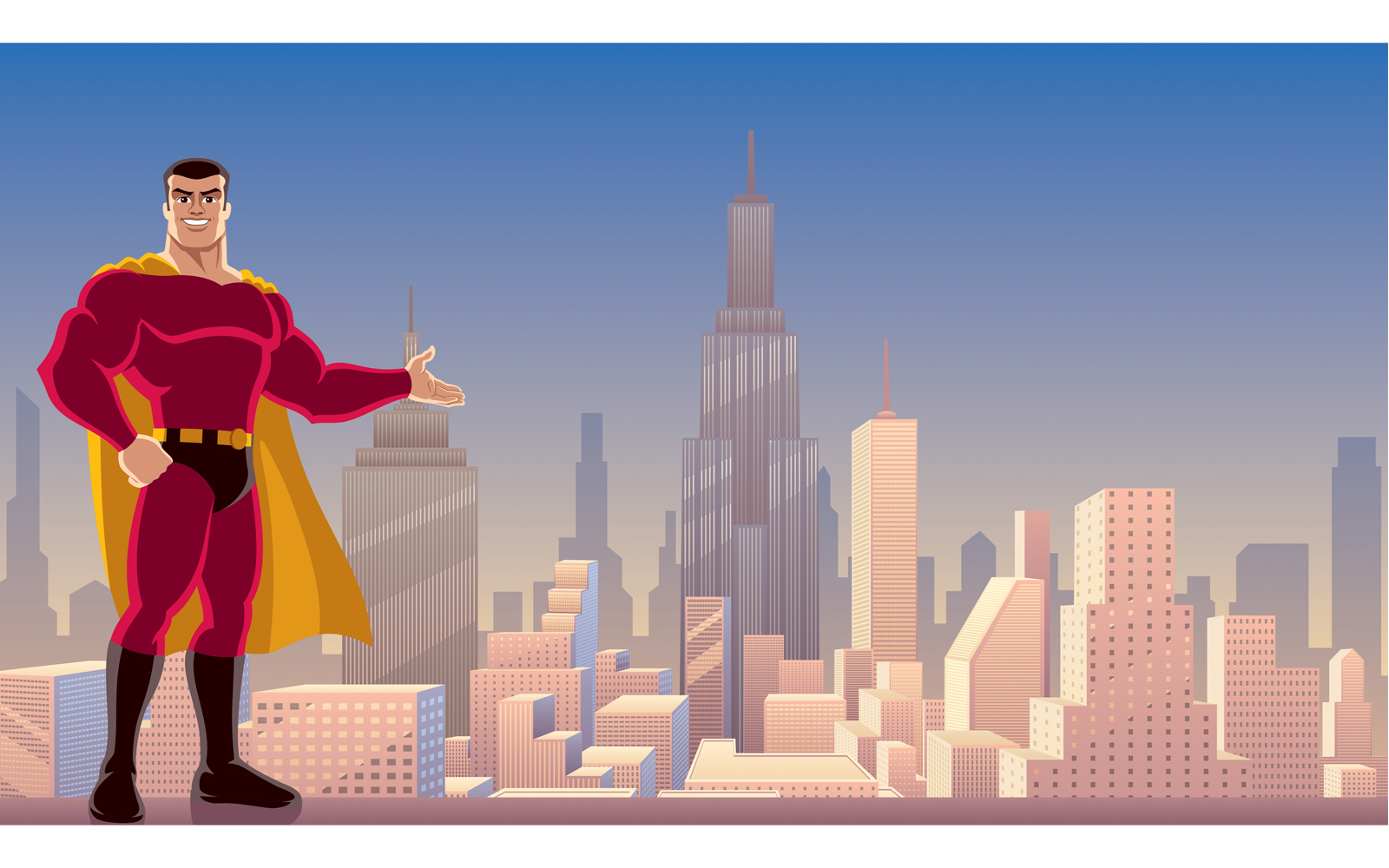 Superhero Presenting in City - Illustration