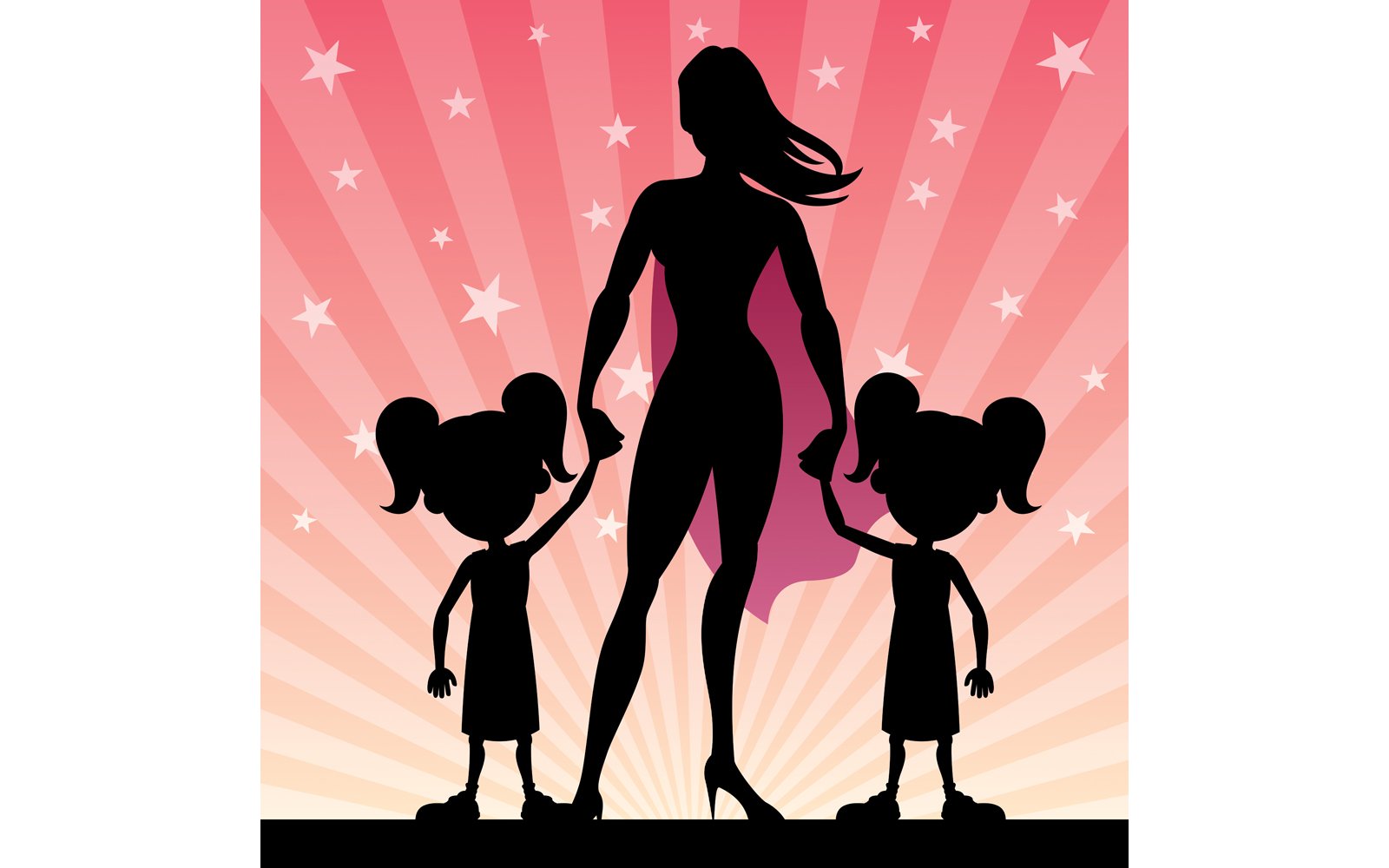 Super Mom 2 Daughters - Illustration