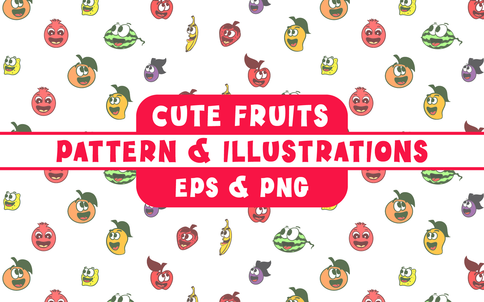 Cute Fruits Pattern   (Healthy Lifestyle Icons) - Illustration