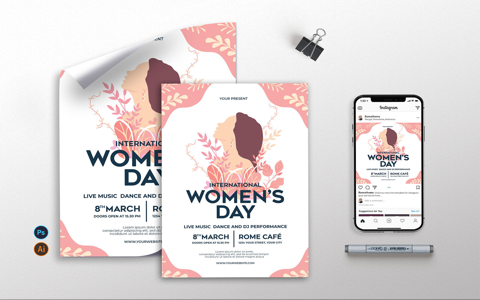 International Womens Day - Flyer, Poster & Instagram Template