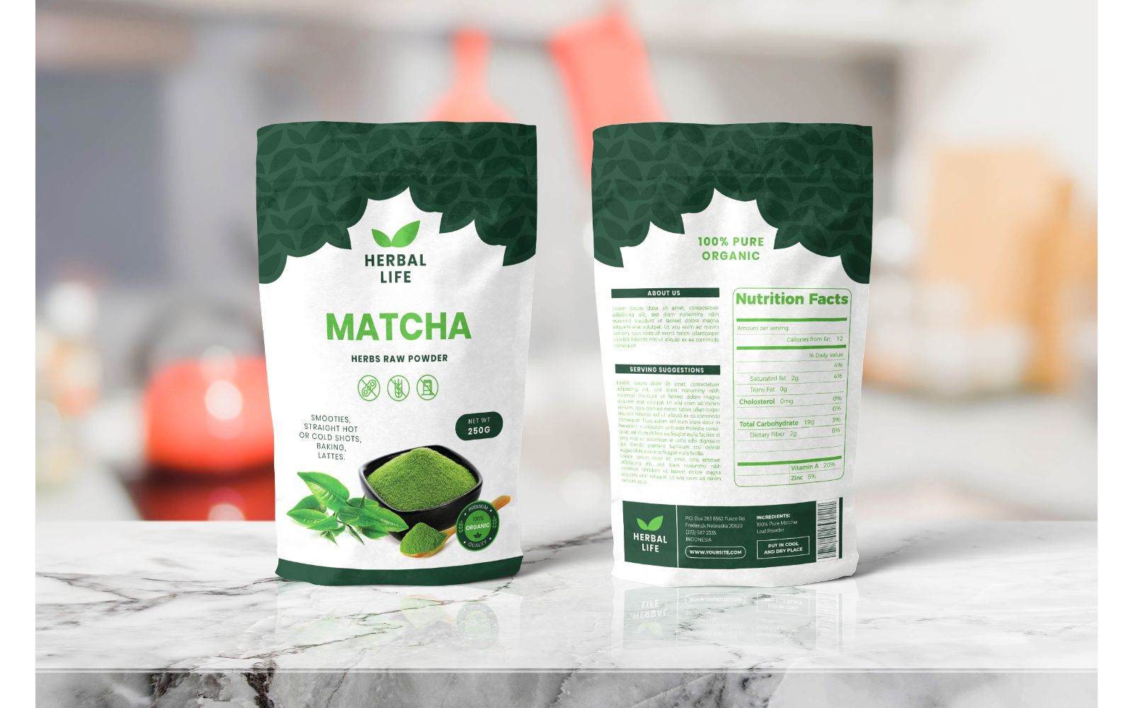 Packaging  Herbal Life Matcha Powder - Corporate Identity Template