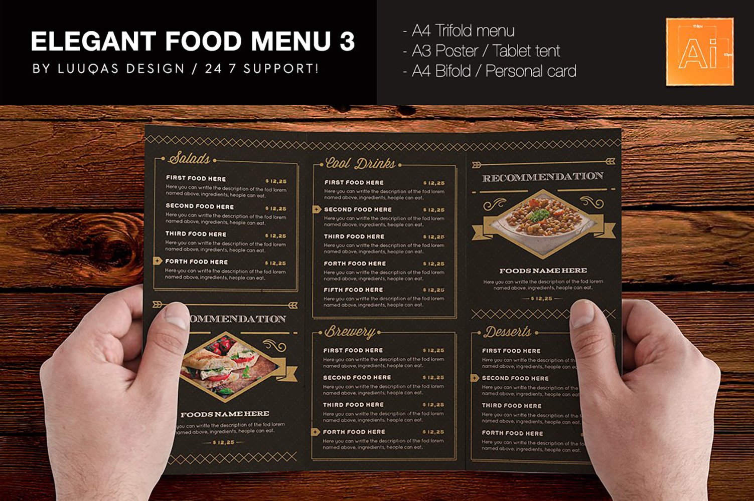 Elegant Food Menu 3 Dark Version - Corporate Identity Template