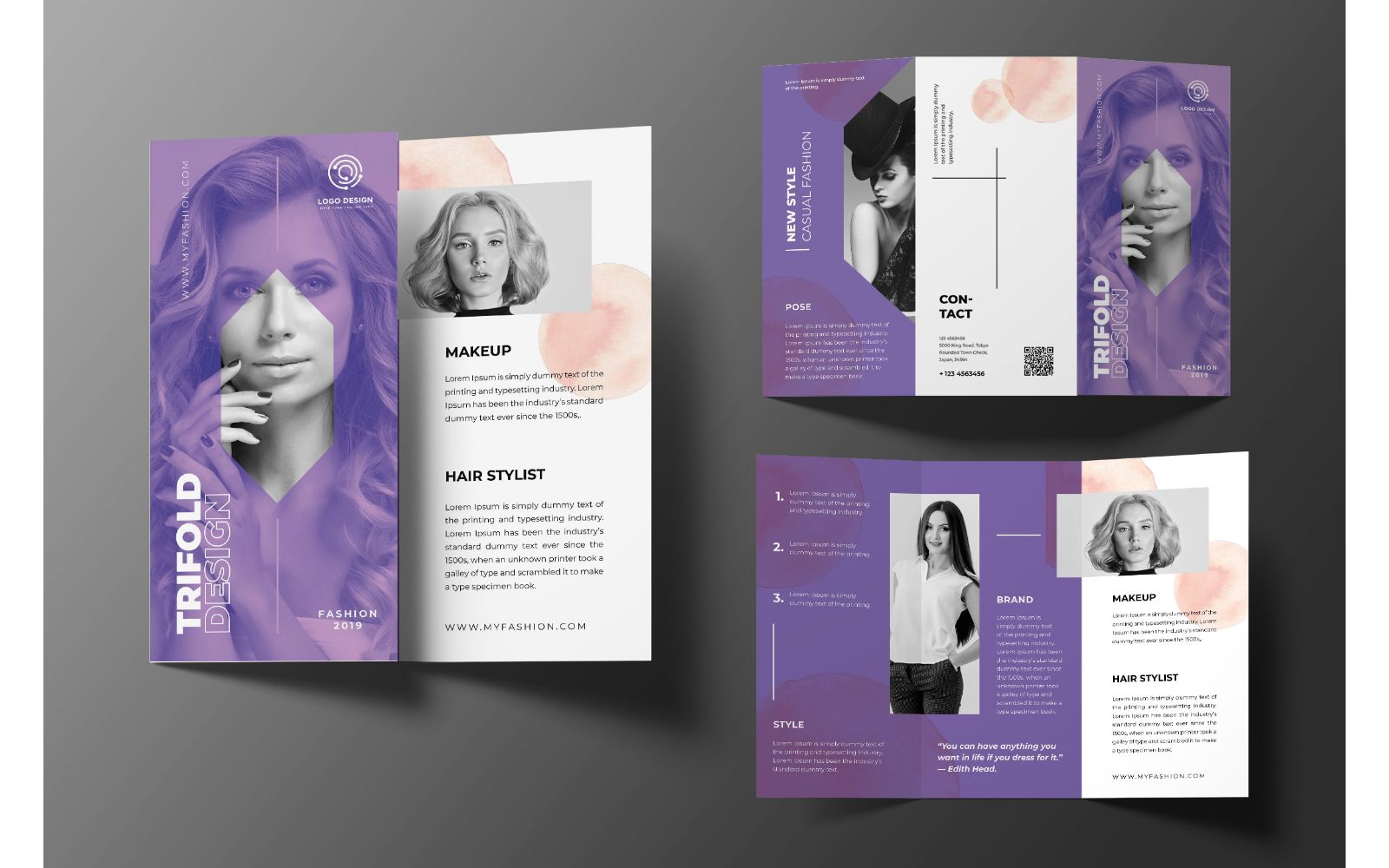 Trifold Hair Stylist - Purple and White Theme With Transparent Overlays