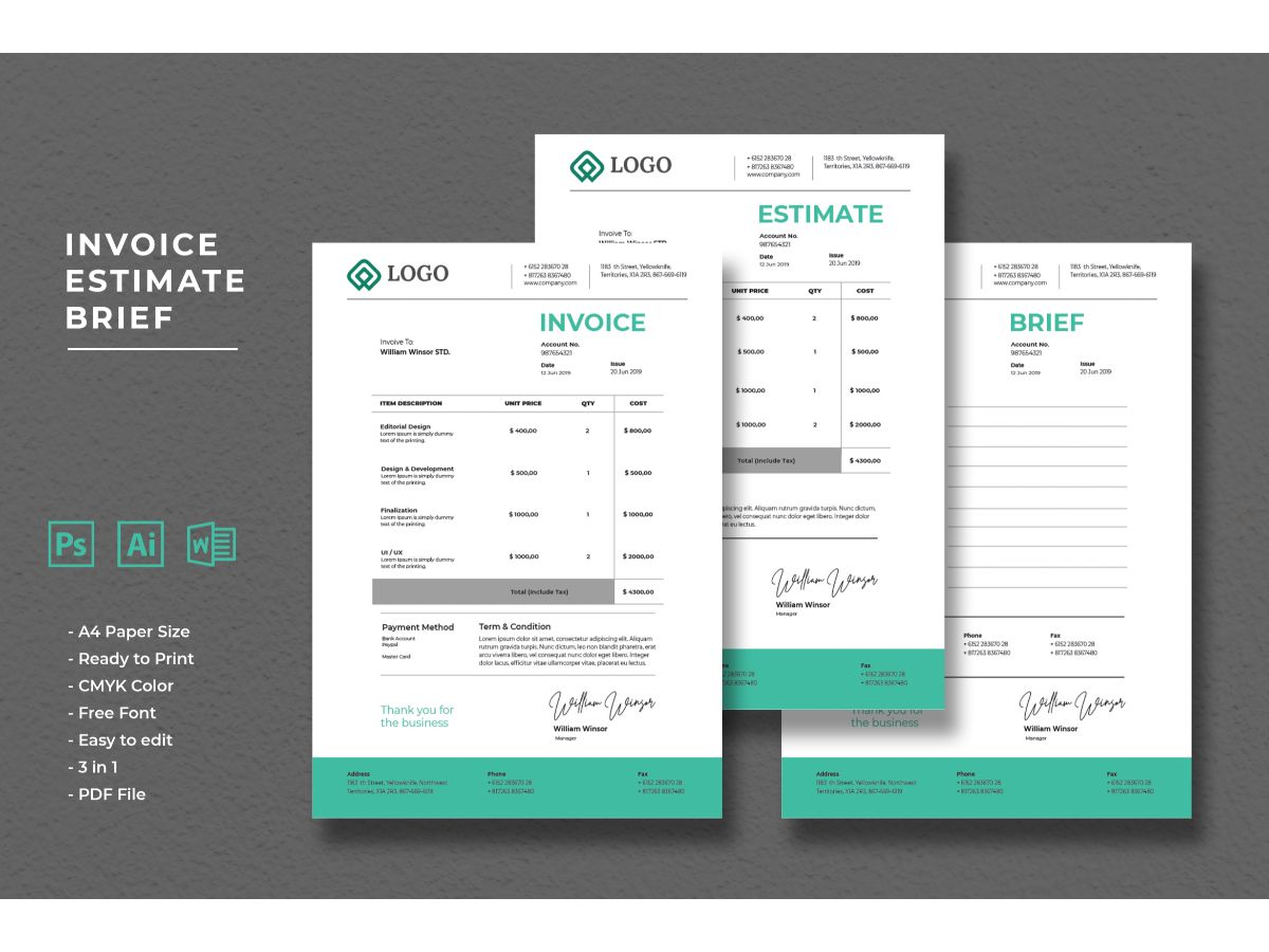 Invoice  Estimate Brief - Corporate Identity Template