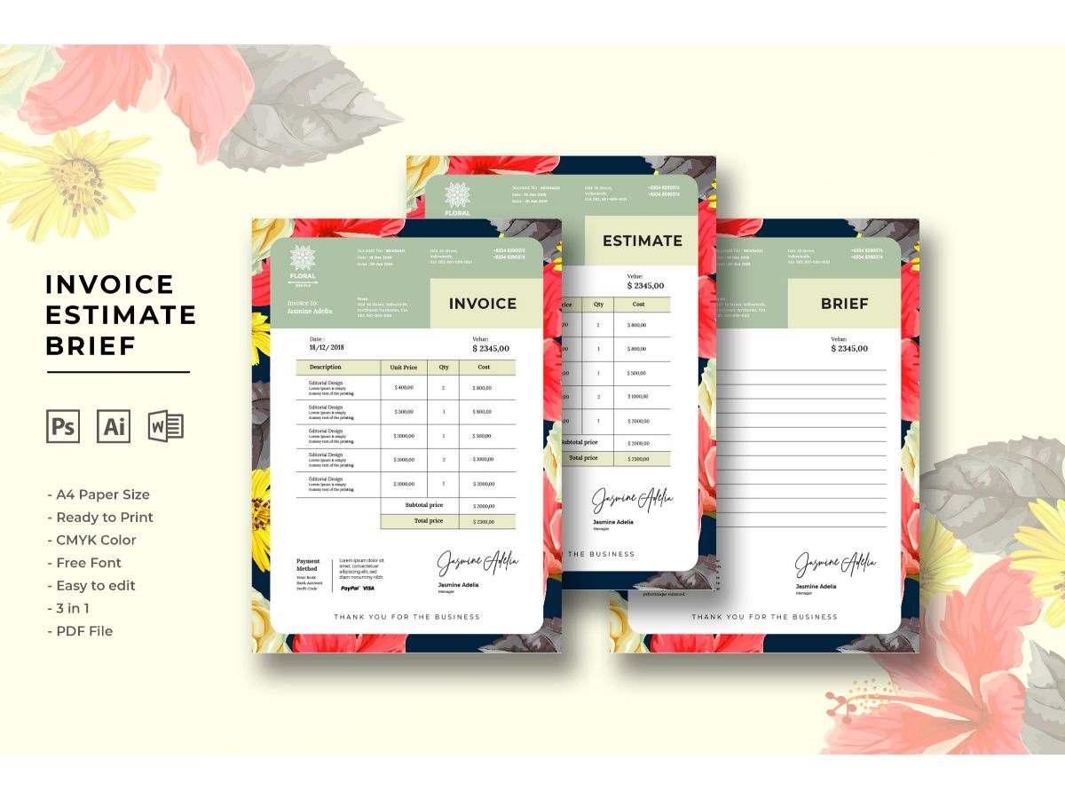 Invoice Floral - Corporate Identity Template