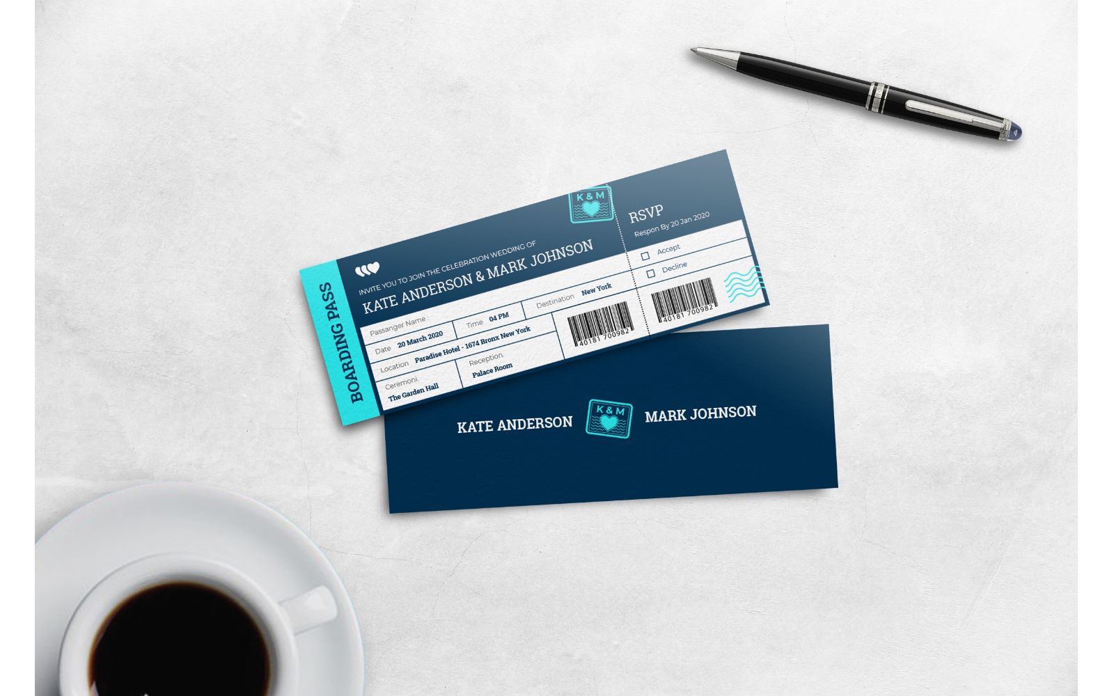 Boarding Pass Dark Blue & Light Blue - Corporate Identity Template