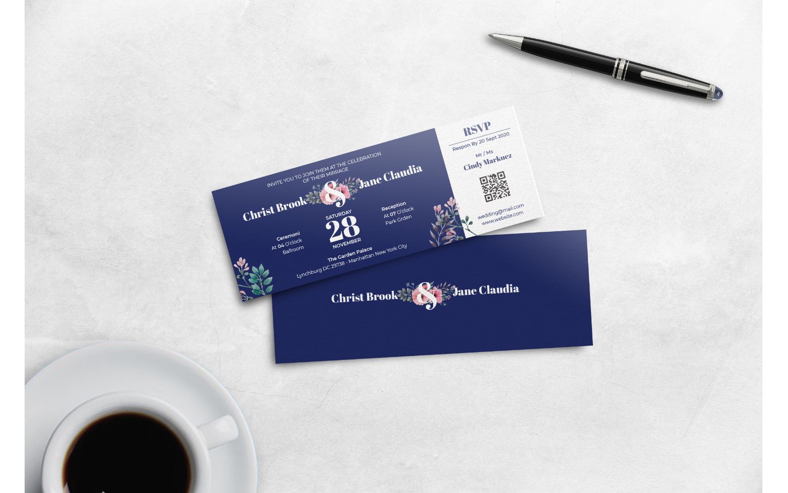 Boarding Pass Blue & Flower - Corporate Identity Template