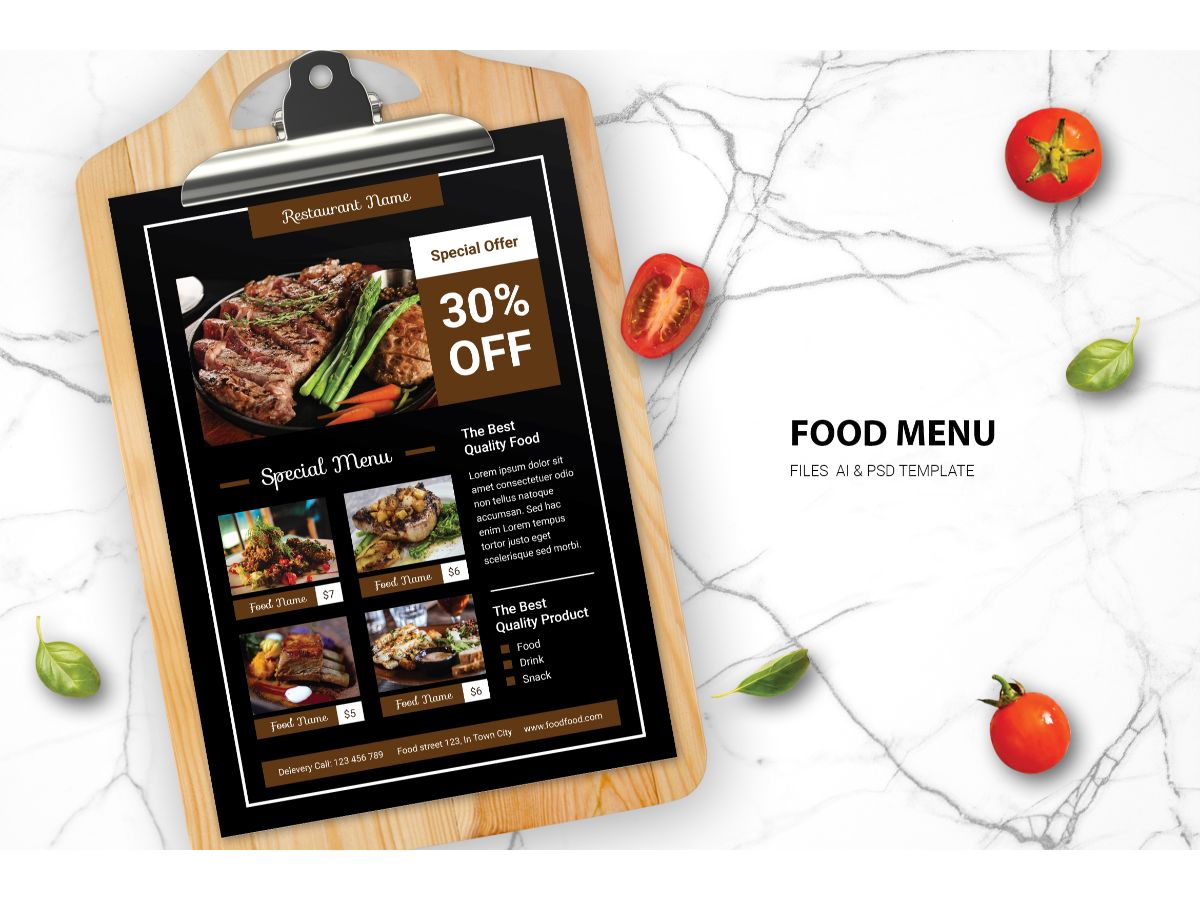 Food Menu Steak - Corporate Identity Template