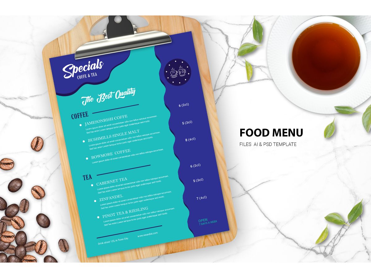 Food Menu Coffee & Tea - Corporate Identity Template