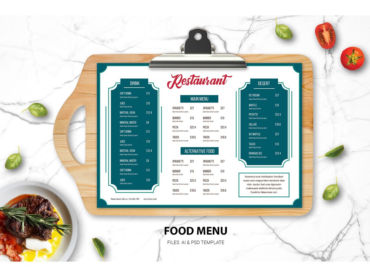 Food Menu Blue and White Theme - Corporate Identity Template