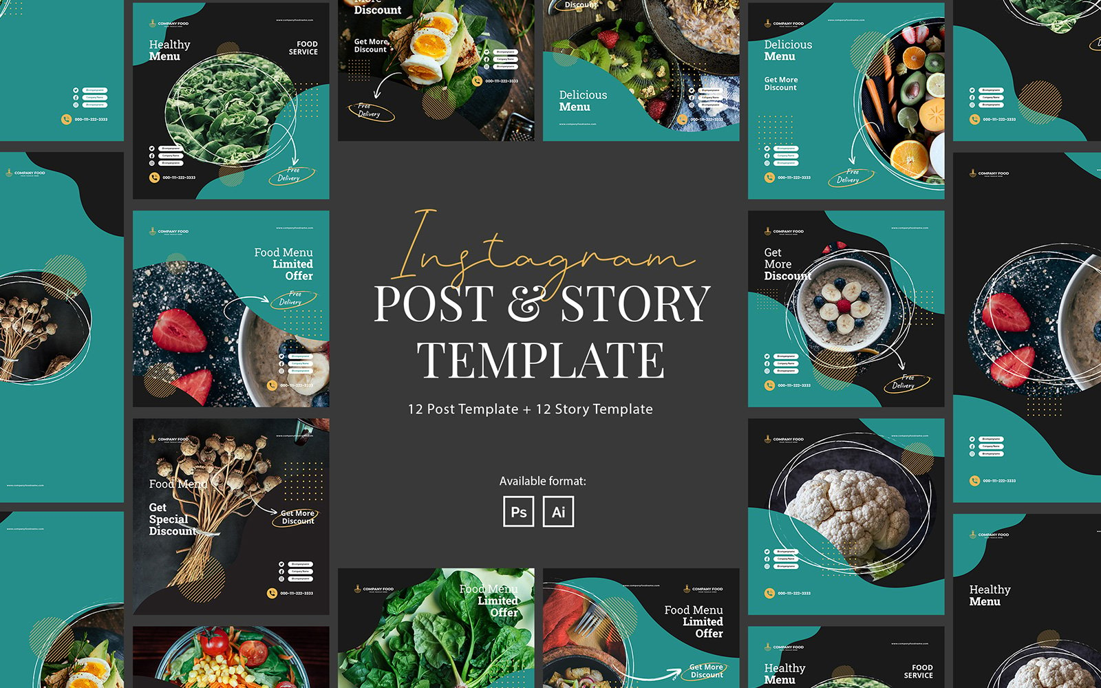 Healthy Food Instagram Post and Story Template for Social Media