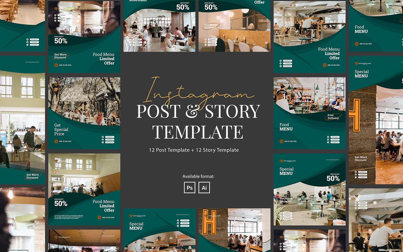 Restaurant Instagram Post and Story Template for Social Media