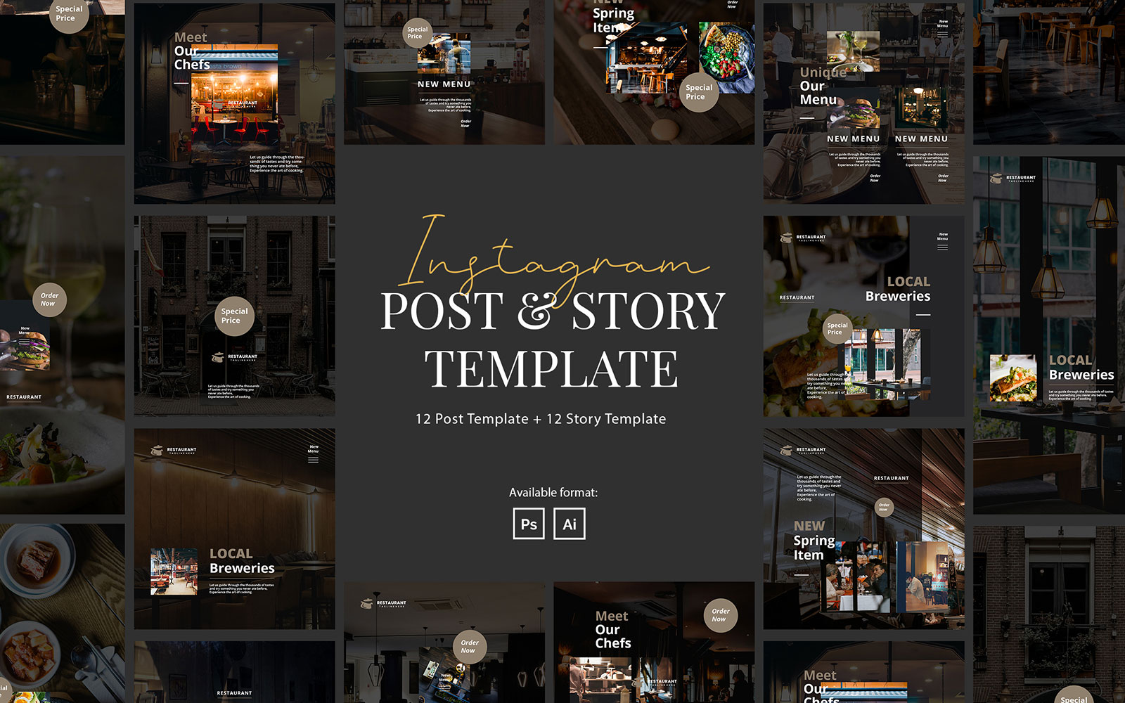 Modern Restaurant Instagram Post and Story Template for Social Media