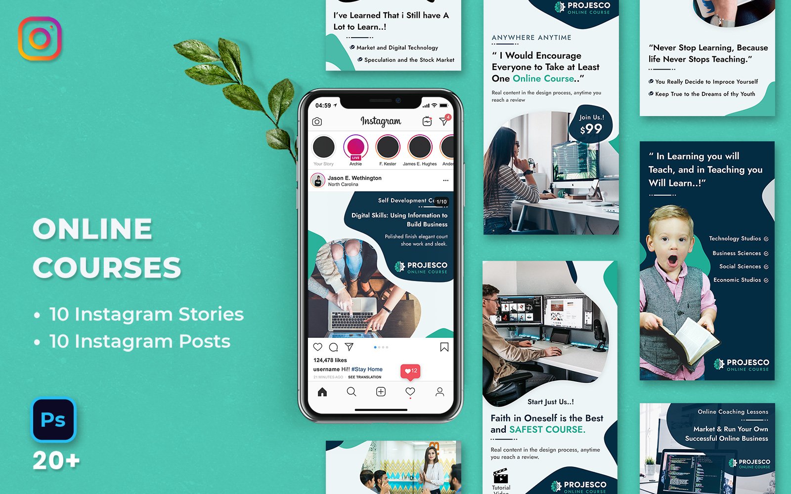 Online Course Instagram Stories & Posts Social Media Template