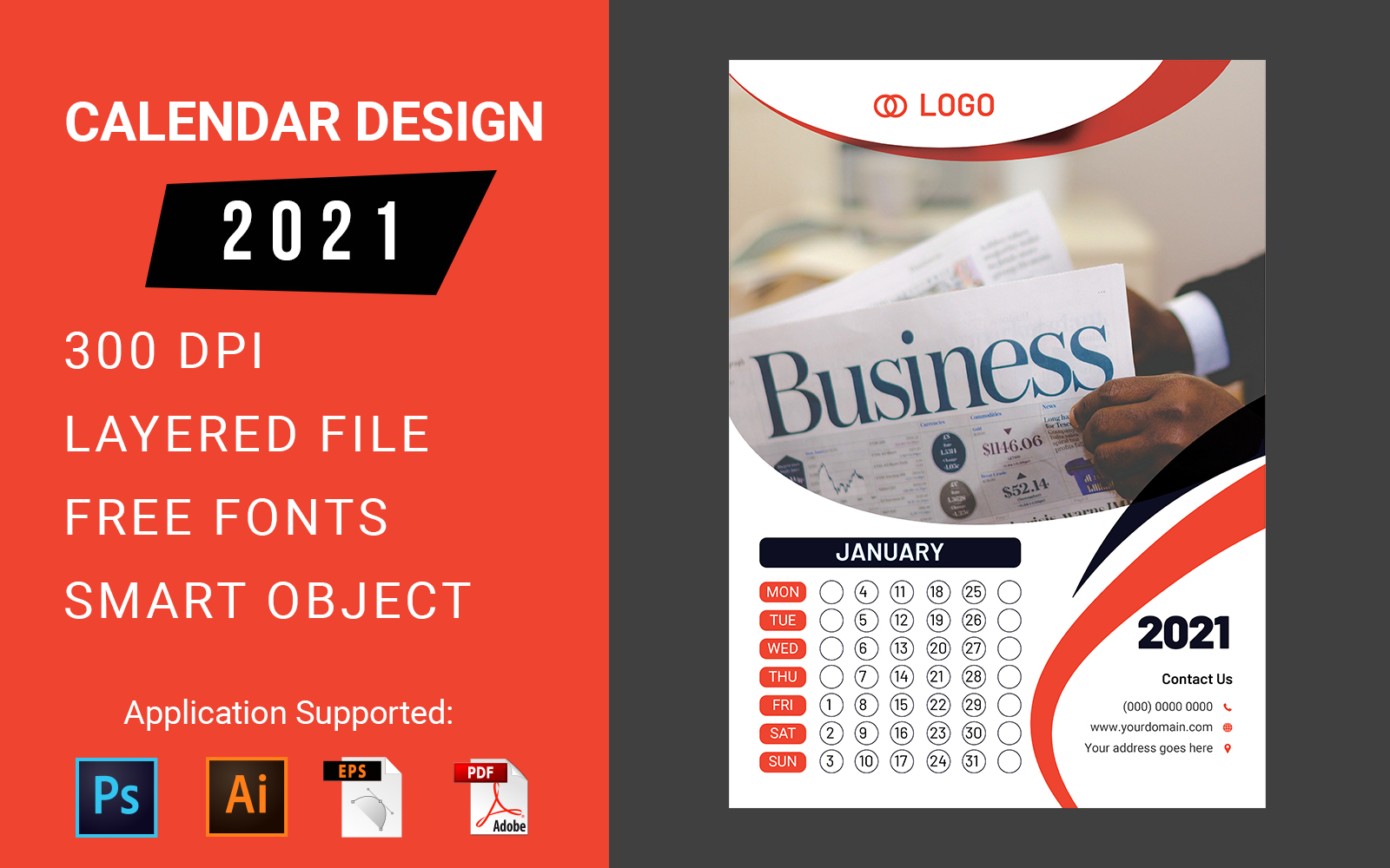 Wall Calendar Design Template 2021 Planner