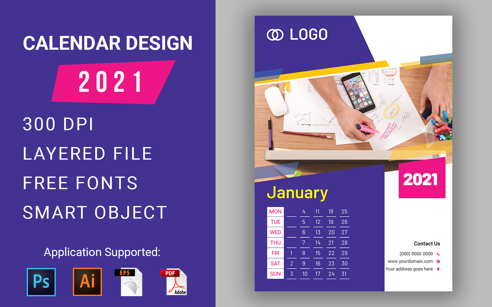 Wall Calendar 2021 Design Template Planner