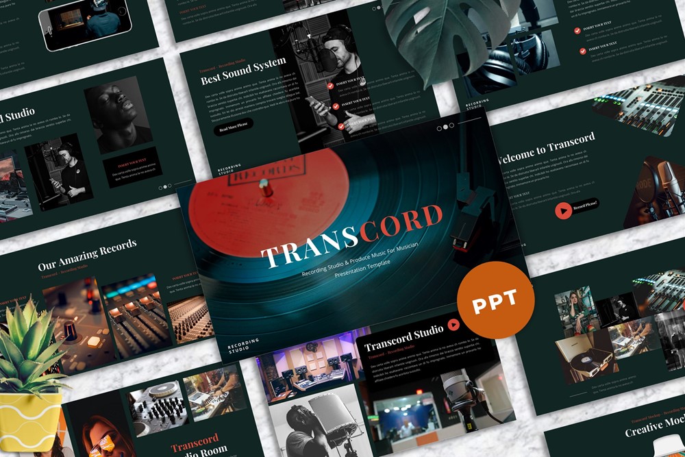 Transcord - Recording Studio PowerPoint template