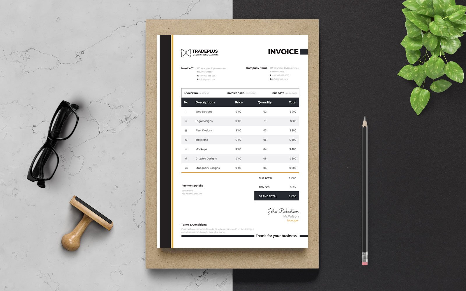 Professional Invoice - Corporate Identity Template