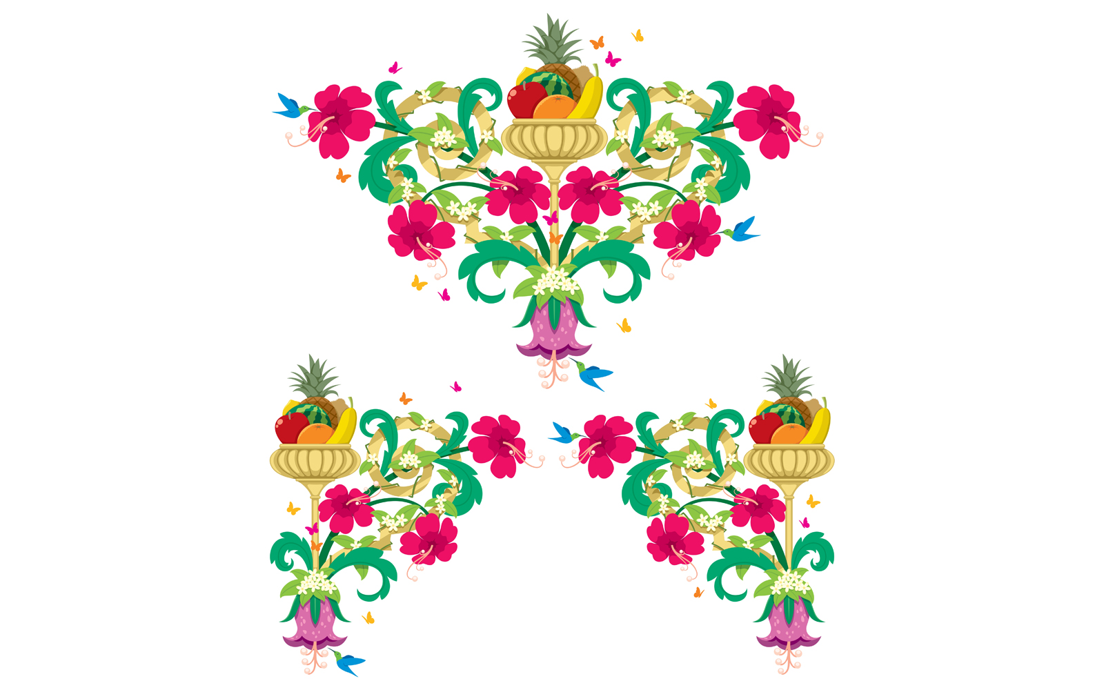 Tropical Floral Borders Retro - Illustration