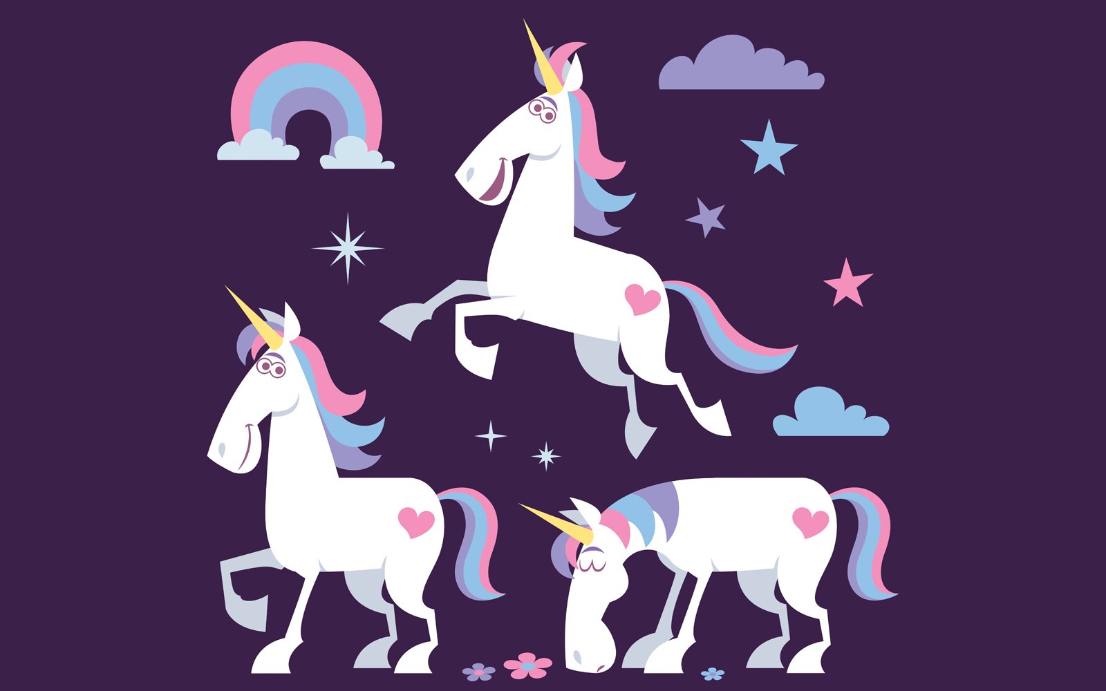 Unicorn Cartoon Set - Illustration