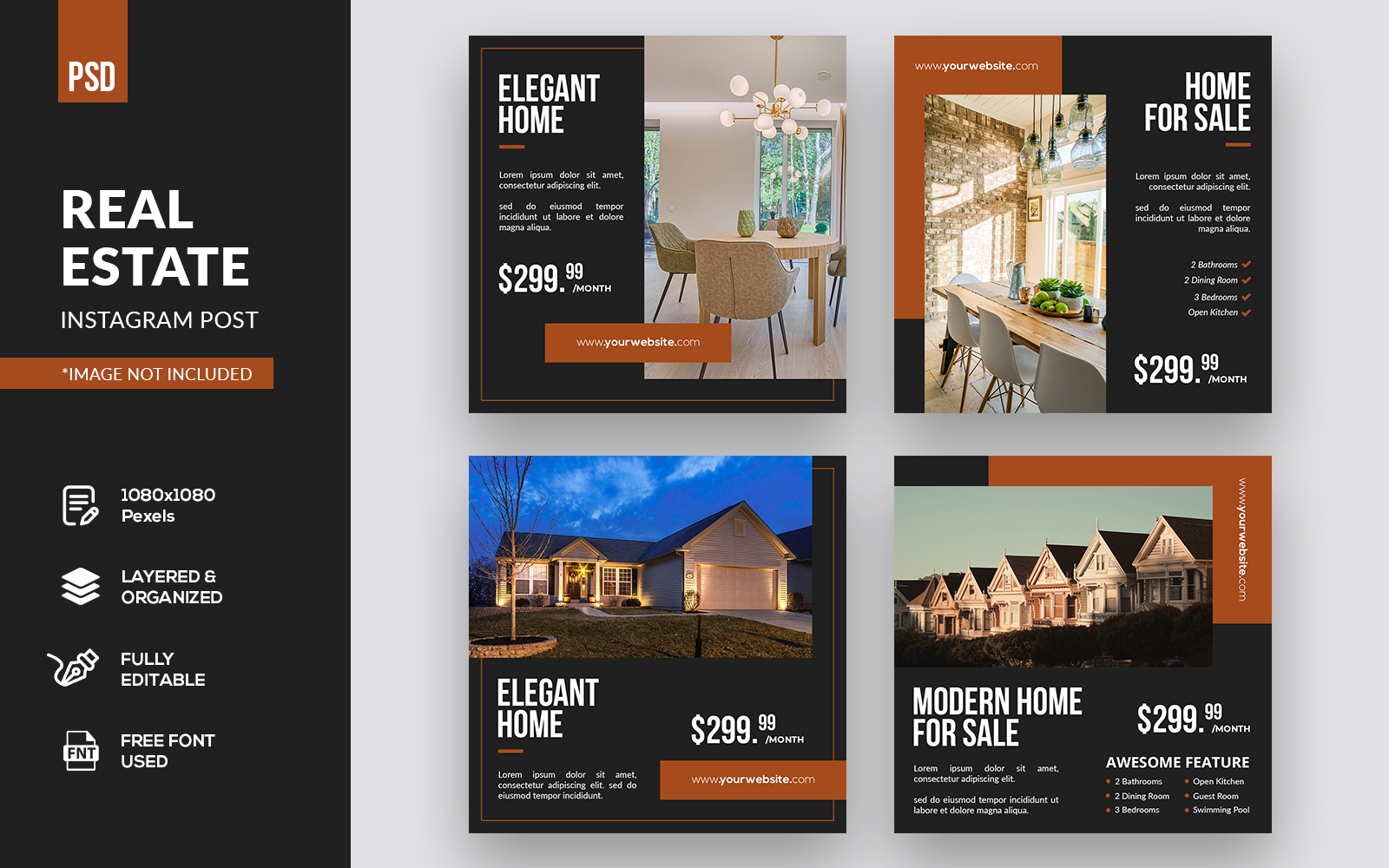 Retro Real Estate Instagram Post and Banners Social Media Template