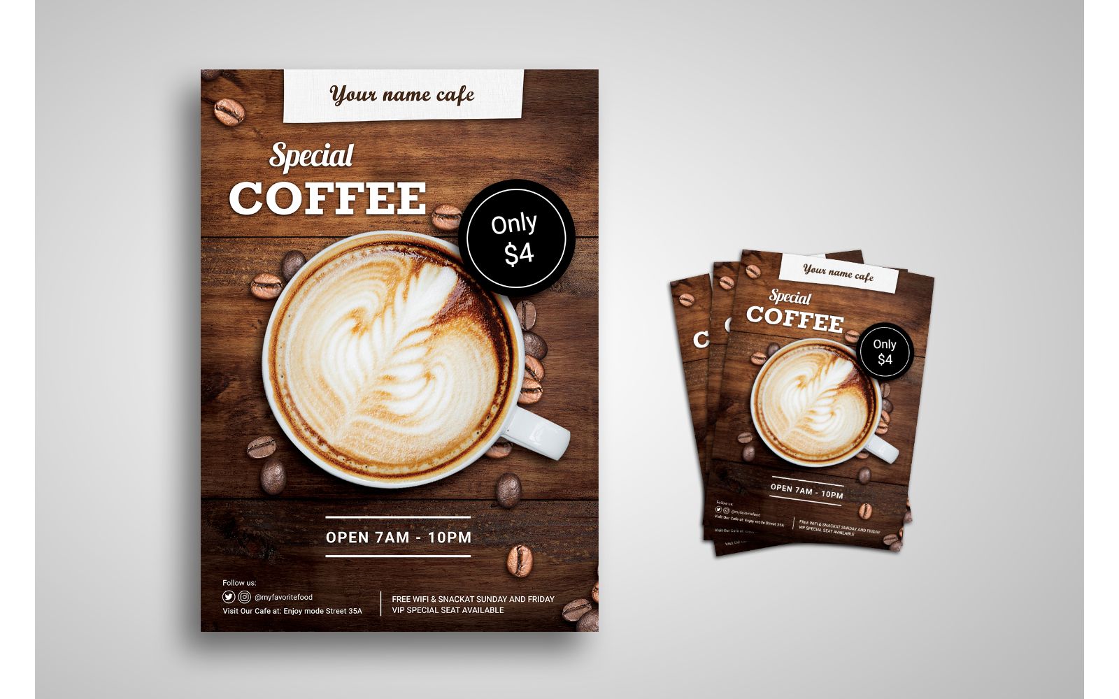 Coffee Lover Flyer Template with Wooden Background Effect