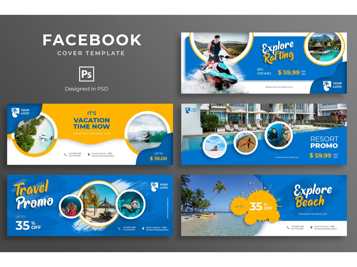 Facebook Template Vacation Time Now for Social Media