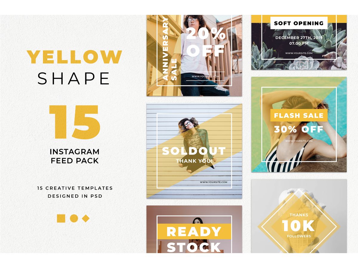 Instagram Template Yellow Shape for Social Media