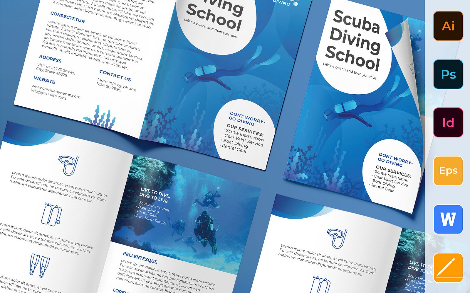 Diving School Brochure Bifold - Corporate Identity Template