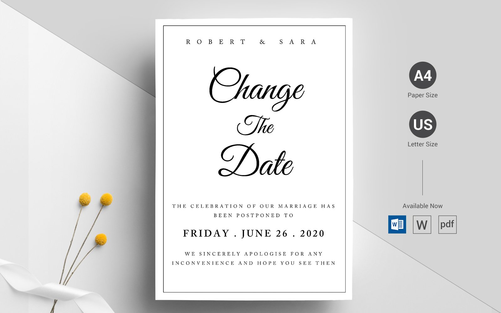 Change the Date Wedding Postponement Black & White Announcement