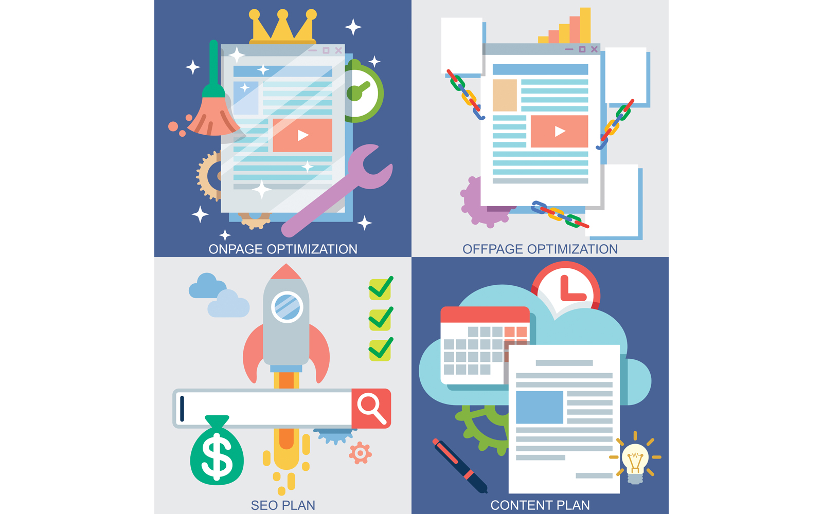 Web Icons Set for Onpage Optimization - Illustration