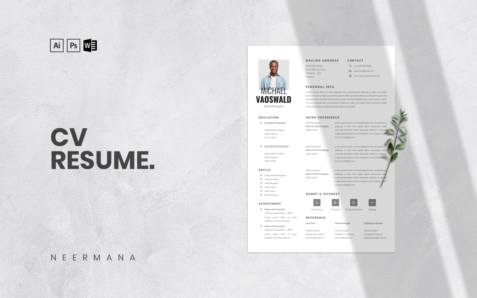 CV - Professional, Creative & Clean Design Resume Template