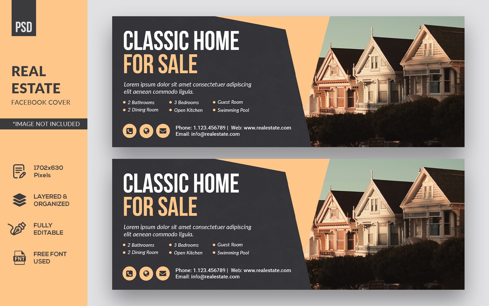 Minimalist Classic Real Estate Facebook Cover Social Media Template